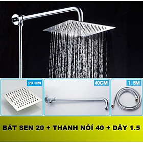 Đủ bộ bát sen VUÔNG tắm đứng kèm dây nối bằng Inox sáng bóng tiện lợi gồm bát sen cần treo b át và dây sen