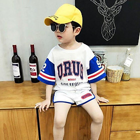Bộ quần áo thể thao ngắn tay cho bé trai, bé gái in phối họa tiết (Trắng)