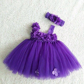 Đầm tutu cho bé ️Đầm tutu tím Huế hoa dải