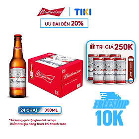 Thùng 24 Chai Bia Budweiser Chính Hãng (330ml/Chai)