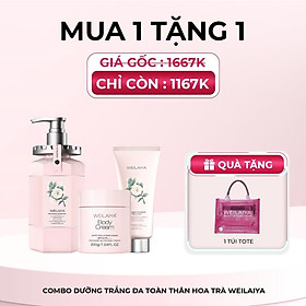 Combo Sữa tắm trắng da Niacinamide Weilaiya, kem body, Lotion dưỡng thể trắng da body hoa trà