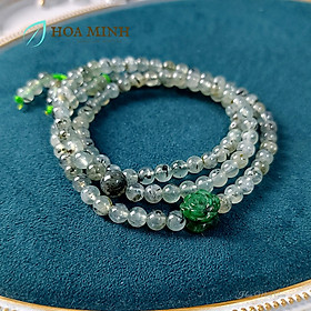 Vòng tay chuỗi 108 hạt đá Prehnite thiên nhiên size 6 li phối charm nút cát tường đá Ngọc Bích, hoa mẫu đơn Cẩm Thạch Sơn Thủy