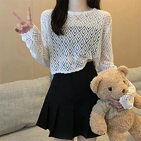 Áo croptop dệt kim tay dài chống nắng thời trang phong cách Hàn Quốc cho nữ HaintBoutique Al81
