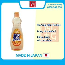 Chai nước rửa bát chén hương cam 600ml Rocket nội địa Nhật Bản