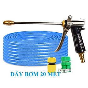 Bộ dây vòi xịt nước rửa xe, tưới cây . tăng áp 3 lần, loại 20m 206318 đầu đồng, cút+ tặng đai