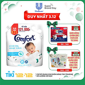 Nước Xả Vải Comfort Cho Da Nhạy Cảm (3.2L/Túi) - Phù Hợp Với Làn Da Em Bé