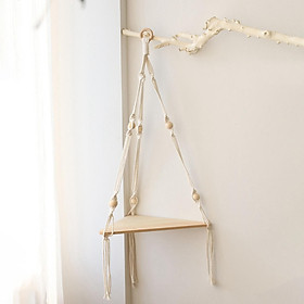 Macrame Hanging Shelf, Triangular Floating Shelf, Hand Woven Rack, Wall Decor Rustic, Handmade Corner Shelf for Indoor