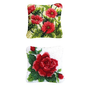 2 Set Flower Latch Hook Kits Pillow Case Making Crafts For Beginners 40x40cm