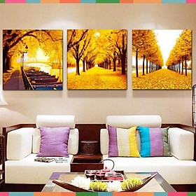 Tranh đính đá con đường lá vàng tuyệt đẹp kt 129*45cm