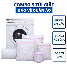 Túi lưới giặt đồ cho máy giặt, set 5 túi giặt quần áo có khóa kéo tiện lợi