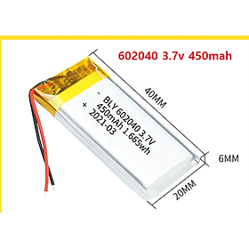 Pin Sạc Lithium Polymer 602040 3.7V 450mah Cho tai nghe,loa Mp3 MP4 MP5 GPS PSP Bluetooth