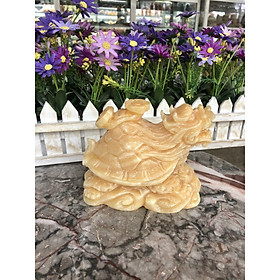 Mua Tượng Long Quy ( Rùa đầu Rồng ) cõng gậy như ý phong thủy đá ngọc hoàng long - Dài 15 cm