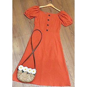ĐẦM MAXI DÀI CAM NÚT TRƯỚC  damsuong192