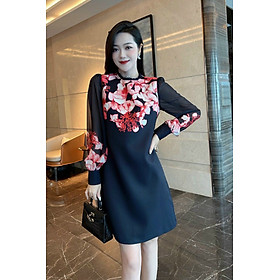 ĐẦM SUÔNG LỤA IN HOA TAY VOAN DÀI