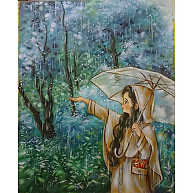 Mua Mưa! Tranh Sơn Dầu Vẽ Tay 40x50cm