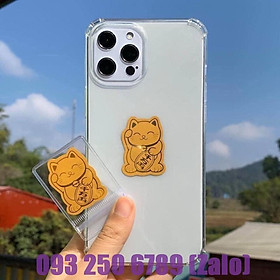 Mèo thần tài mạ vàng 24k cầu may mắn tiền tài dán điện thoại