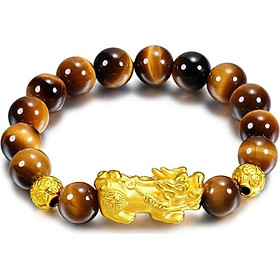 Lắc nam opal mắt hổ tự nhiên tỳ hưu bạc mạ vàng 24K