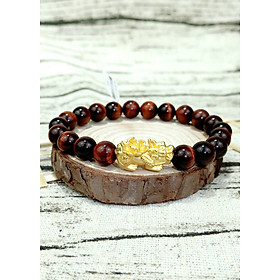 Vòng Tay Phong Thủy Mắt Hổ Đỏ Tỳ Hưu Mạ Vàng 24K - Tăng Vượng Khí - Chiêu Tài Bốn Phương - Hợp Mệnh Hỏa ; Thổ