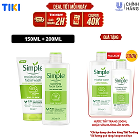 Combo Sữa rửa mặt Simple giúp cấp ẩm, da trông khỏe và mịn màng - cho da khô nhạy cảm 150ml + Nước hoa hồng Simple 200ML [Chính Hãng Độc Quyền]