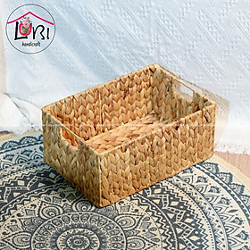 Mua Lubihandicraft - Khay đựng đồ lục bình hình chữ nhật đan xương cá dọc - mộc mạc