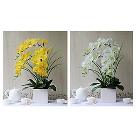 Hoa giả, bình hoa lan hồ điệp cao su loại 1 đẹp giống thật cao 55cm để bàn trang trí phòng khách sang trọng BL-03