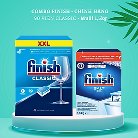 Combo Muối rửa bát Finish 1,5kg+Viên rửa chén bát Finish 77 viên dùng cho máy rửa bát
