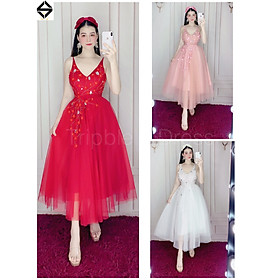 Đầm dự tiệc 2 dây kết cườm và hoa mai nổi TRIPBLE T DRESS - size M/L - MS301V