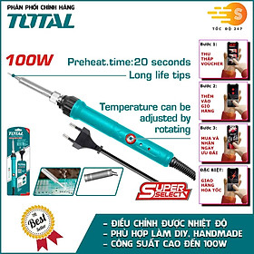 Mỏ hàn chì điều chỉnh nhiệt độ TOTAL 60W (TET160831), 100W (TET1100831) - đầu thẳng, thời gian làm nóng nhanh, nhiệt độ từ 200 độ C đến 500 độ C