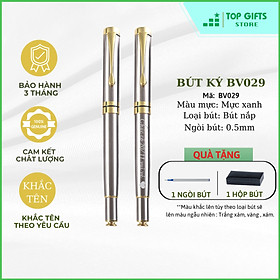 Bút ký khắc tên Cao cấp Bạc Viền Vàng Nắp PBV027| Quà tặng khắc tên + Ruột bút + Hộp bút