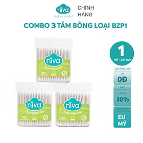 Combo 03 Tăm Bông NIVA Dành Cho Trẻ Em Túi Zipper 200 Que Giấy Bzp1