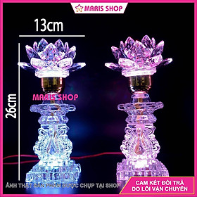 Mua Bộ 2 Đèn Hoa Sen Pha Lê Nguyên Khối Để bàn Thờ Phật  Đèn Hoa Sen Đèn Thờ Cúng Cao 26cm  MRHT32-VUONG 
