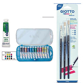 Combo 1 hộp màu nước GIOTTO EXTRA FINE POSTER PAINT, Hộp 24 tuýp x 12ml và 1 vỉ 3 chổi vẽ GIOTTO Art 577 - GIOTTO 