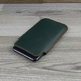 Bao Da Túi Rút dành cho Samsung Galaxy Note 10 plus Da Bò Hạt Màu Xanh Rêu