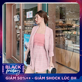 Combo trọn bộ nữ Vest và quần Short nữ sọc caro tôn dáng