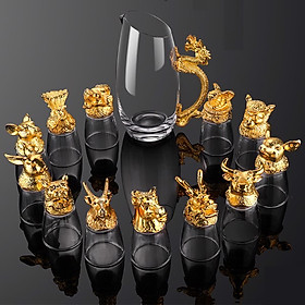 Bộ cốc chén rượu thủy tinh 12 con giáp có hộp đựng