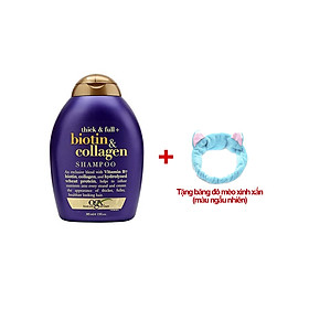 Dầu Gội Xả Dưỡng Tóc Dày Và Bồng Bềnh OGX Thick & Full + Biotin & Collagen 385ml (Tặng băng đô mèo xinh xắn)