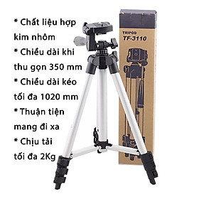 Tripod Chân Đế Giá Đỡ Điện Thoại LiveStream - Action Camera GoPro - Máy Ảnh Cỡ Nhỏ Với 3 Chân Vững Chắc - KhoNCC Hàng Chính Hãng - KPD-1616-Tripod3310 (Bạc, Đen)