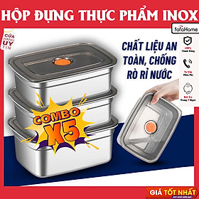 Combo 5 Hộp Đựng Thực Phẩm Bằng Inox, Khay Đựng Đồ Để Tủ Lạnh Ngăn Mùi Có Nắp Đậy Dễ Dàng Bảo Quản Tiện Dụng