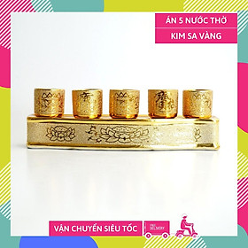 Mua Bộ án năm ly nước thờ cúng kim sa vàng gốm sứ - Gồm đế và 5 ly nước