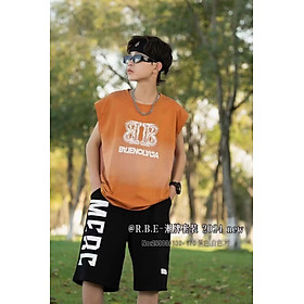 Bộ sát nách bé trai size đại 8-16 tuổi in chữ BB và R vải co giãn thấm hút mồ hôi kiểu dáng thời trang