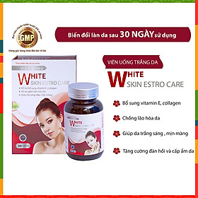 Viên Uống Trắng Da White Skin Estro Care Chính Hãng Chống Lão Hoá Da Giảm Thâm Nám Tàn Nhang Cấp Dưỡng Ẩm Tăng Nội Tiết Tố Nữ Trắng Da Mặt Body: Tinh Chất Hoa Anh Thảo, Collagen, Vitamin E, Sữa Ong Chúa - Vien Uong Trang Da An Toàn và Hiệu Quả
