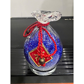 Tượng Túi Tiền để bàn làm việc xe hơi size cao 10cm x đk 7cm x đế tròn đk 6cm Đẹp lắm nhe ACE Thạch Anh Xanh Dương mệnh Thủy Mộc ạ