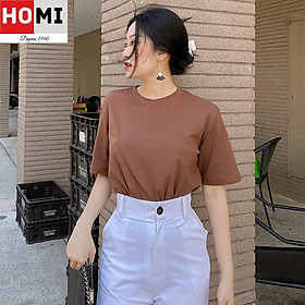 Áo Thun Basic Trơn Unisex 100% cotton, áo form nam nữ tay lỡ 5 màu trắng, đen, Xám, Nâu, Đỏ-HOMI Fashion