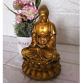 Tượng Phật ADIDA Tọa Đài Sen Đá Poly Phủ Nhũ Đồng ADD17