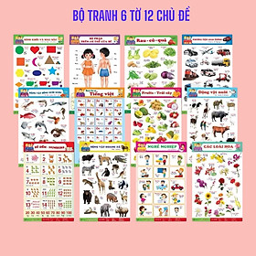 Tranh lò xo- Bộ Tranh Treo Tường 6 Tờ 12 Chủ Đề dành cho bé (Song ngữ Việt Anh)