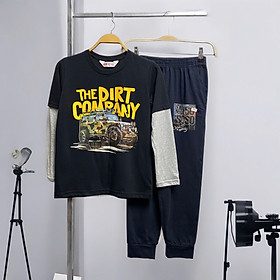 Bộ dài tay bé trai size đại 7-16 tuổi tay nối in chữ và hình vải mềm co giãn không bai xù