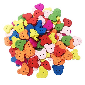 100 Pieces 2 Holes Lovely Colorful Wood Wooden Sewing Bear Buttons DIY Craft Supplies 18x15mm
