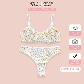 Bộ đồ lót nữ có gọng nâng đẩy không đệm mát mẻ cotton 2 lớp trắng hoa vàng ngọt ngào cao cấp Mebra S010