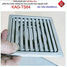 Phễu thoát sàn mặt đũa inox đúc Inox Kace 12x12cm D60 , thoát sàn KAG-TS64  chống hôi SUS304