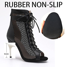 Xu hướng chất lượng cao ren-up boot stilettos jazz dance woman giày cho nhảy latin ngoài trời sexy stilettos booties cộng với kích thước Color: K92F black 9.5cm Shoe Size: 36